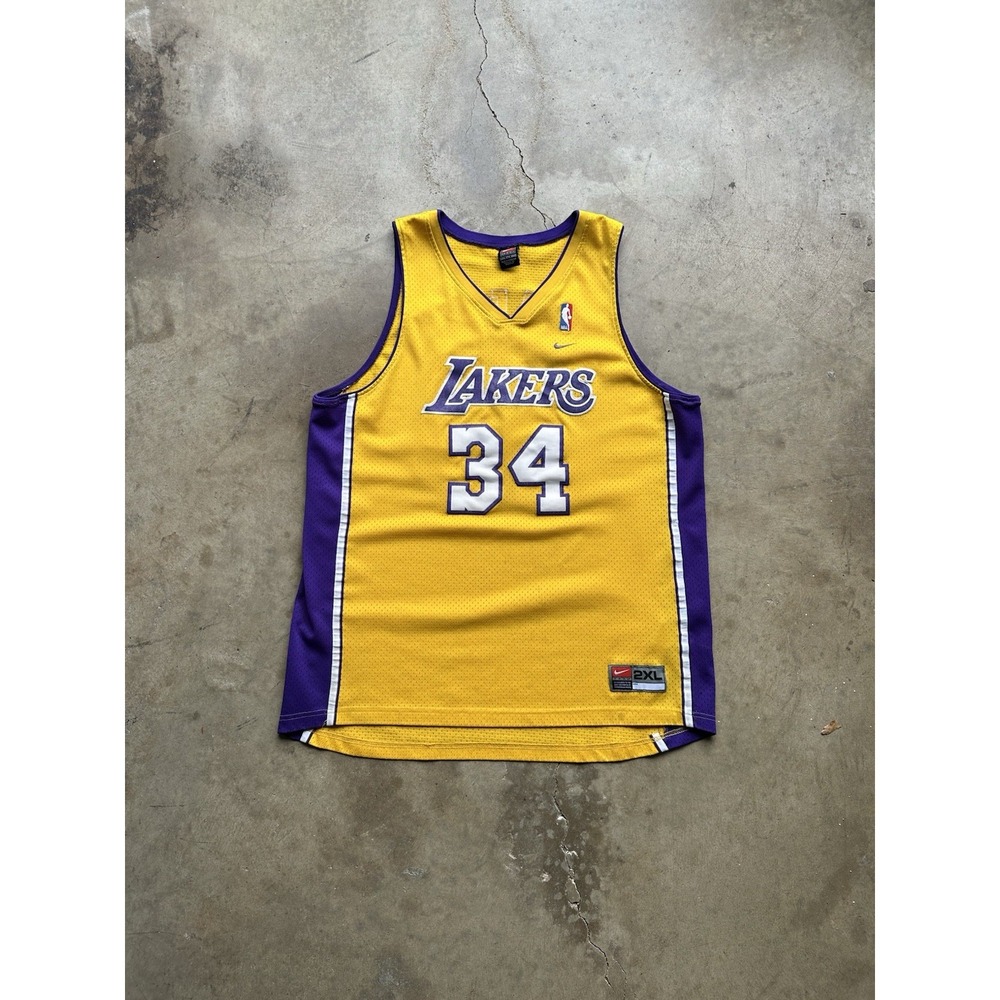 Shaquille O'Neal Jersey Mens 2XL Yellow Purple Lakers Nike 34 NBA Swingman